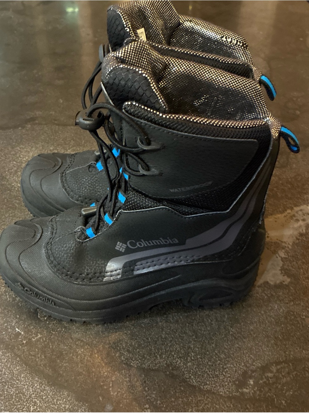Columbia Kids Black Snow Boots with Blue Accents